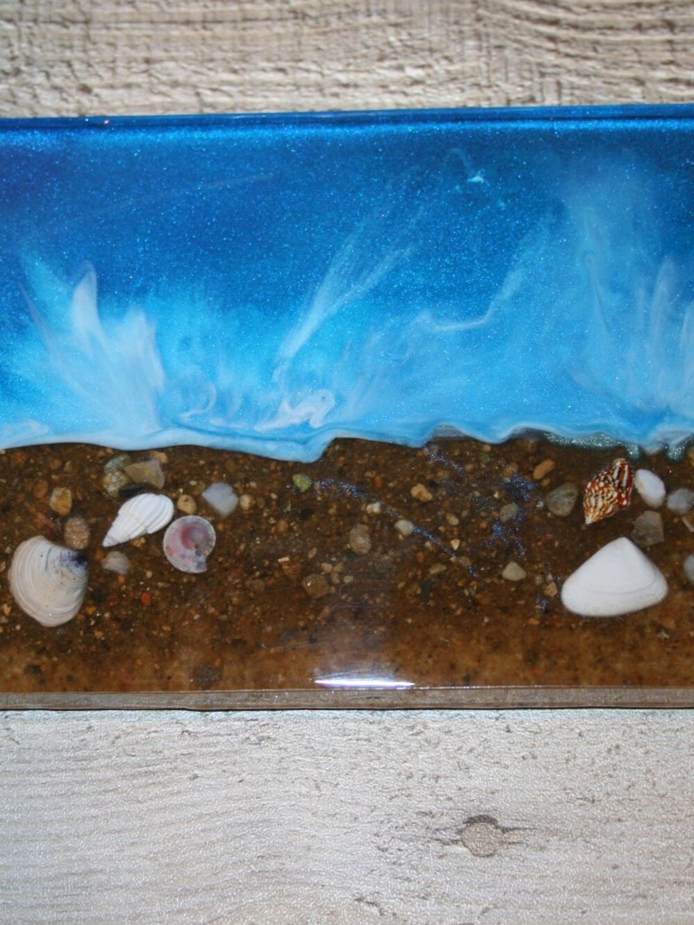 Beach Lover Gift Resin Magnet Ocean Scene Sand Shells Coastal Decor 6"x4"